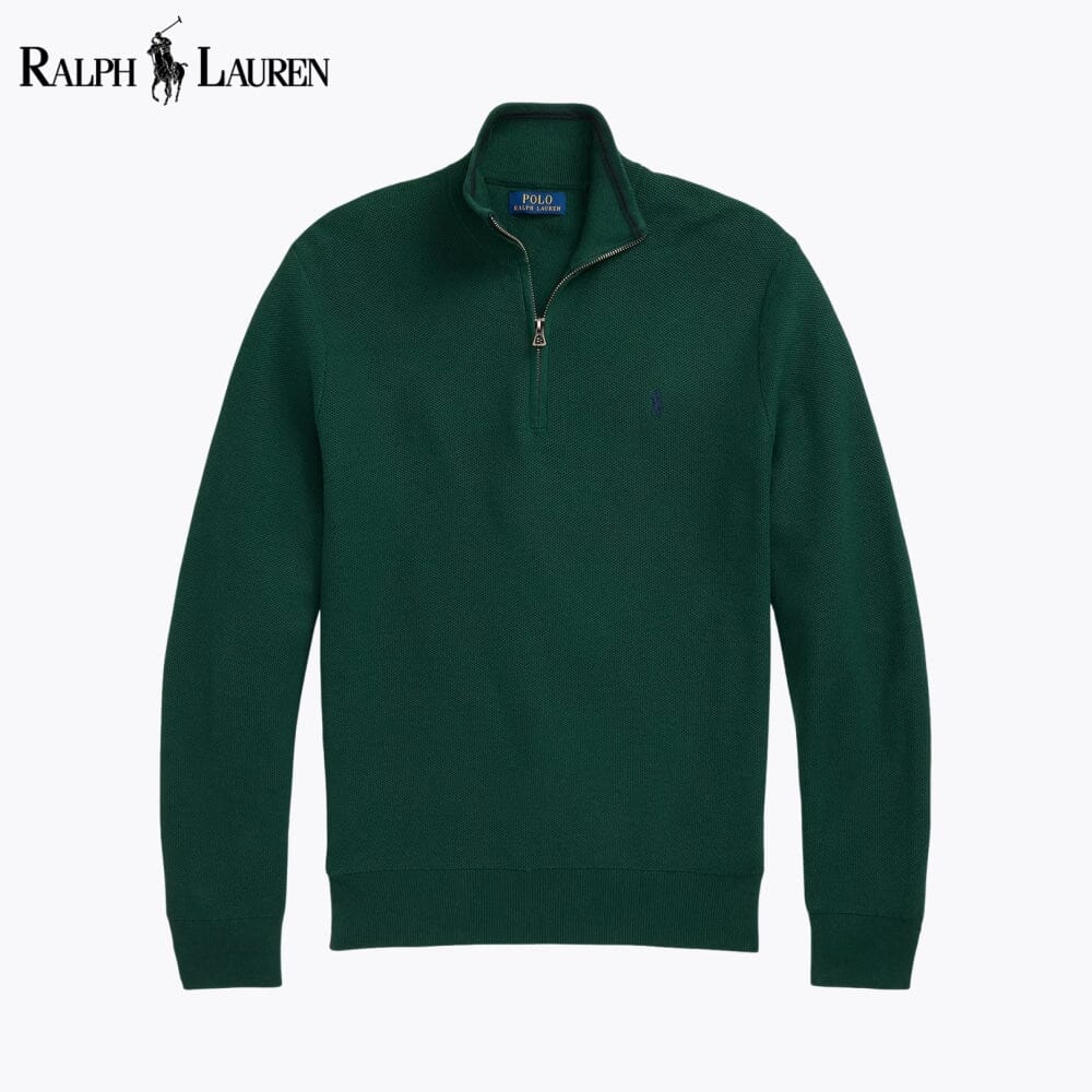 Camisola de algodão de malha com fecho até ao peito RL