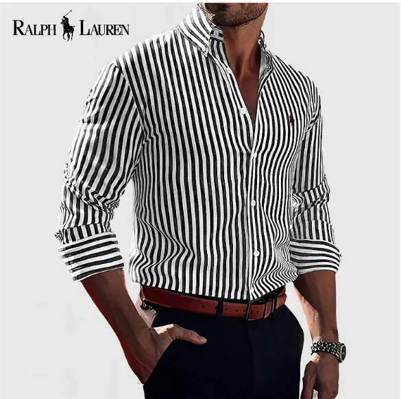 Camisa social às riscas de algodão L.R™