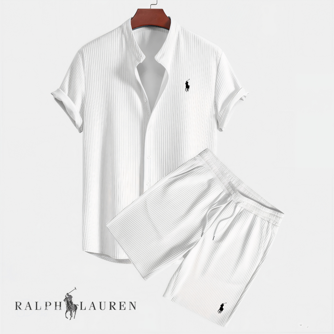 Men's white textured shirt and shorts set