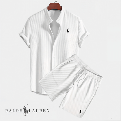 Men's white textured shirt and shorts set