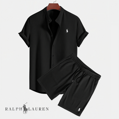 Men's black textured shirt and shorts set
