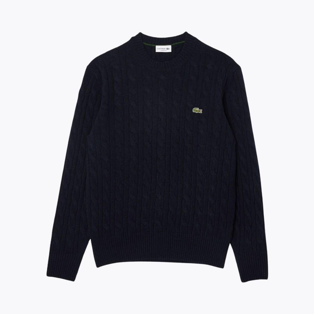 Camisola LC de lã cardada com malha entrançada e gola redonda