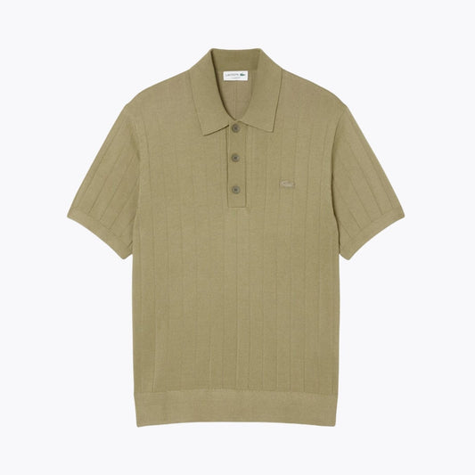 Camisola LC de malha canelada fluida com gola polo