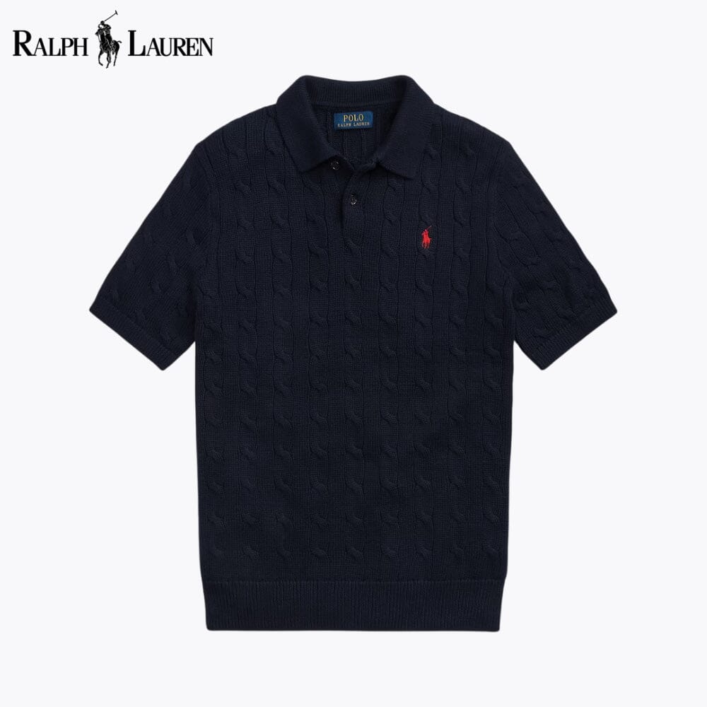 Camisola de algodão de malha entrançada com gola polo RL