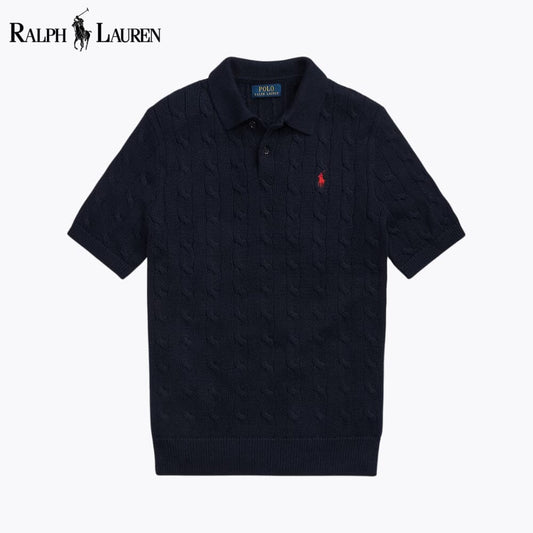 Camisola RL de algodão com gola de polo e malha entrançada