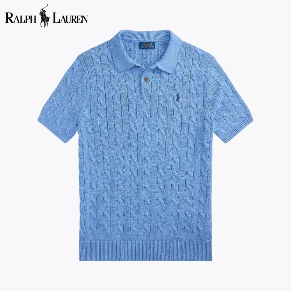 Camisola de algodão de malha entrançada com gola polo RL