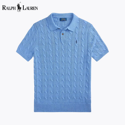 Camisola de algodão de malha entrançada com gola polo RL