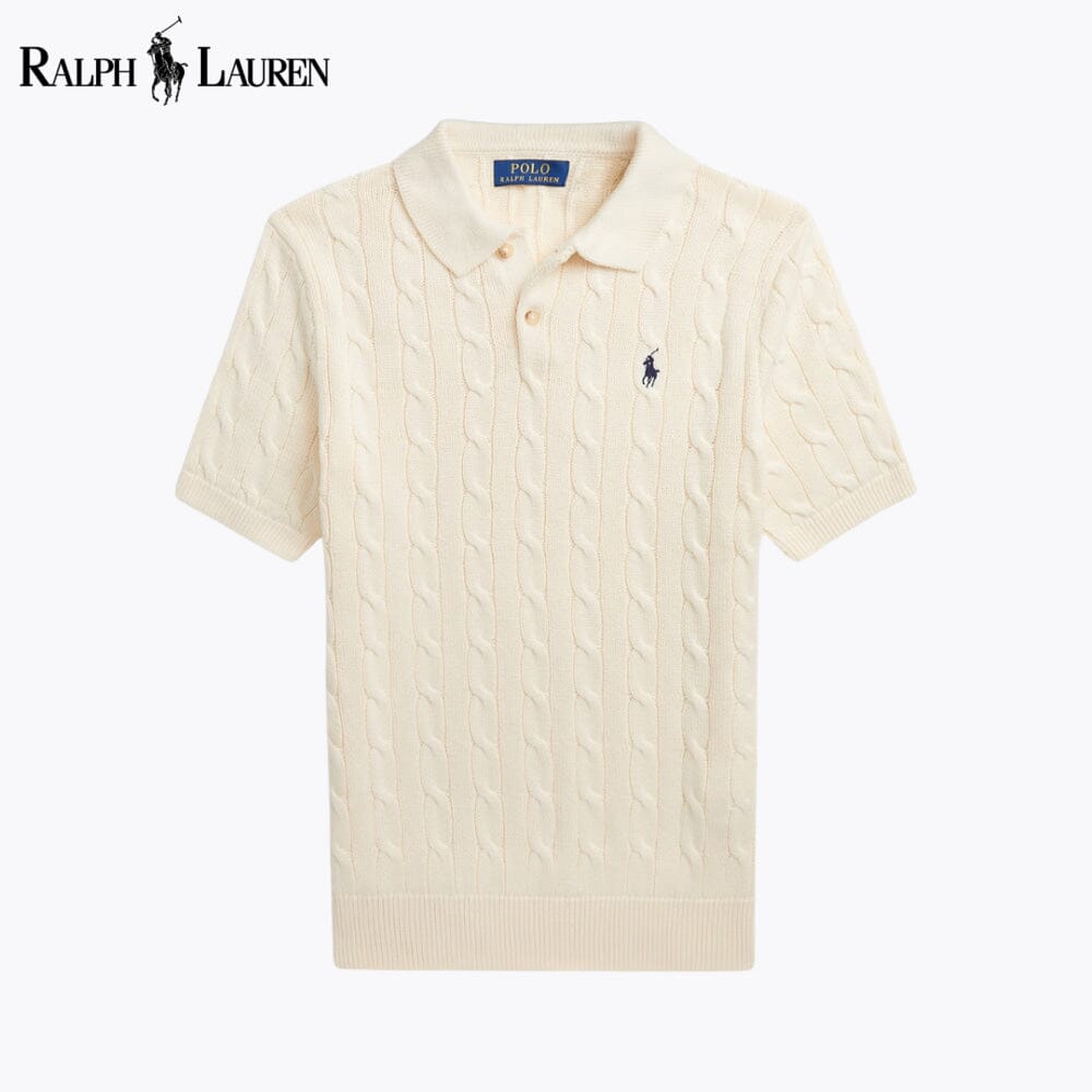 Camisola de algodão de malha entrançada com gola polo RL