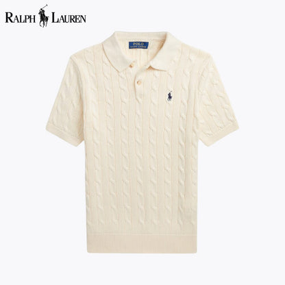 Camisola de algodão de malha entrançada com gola polo RL