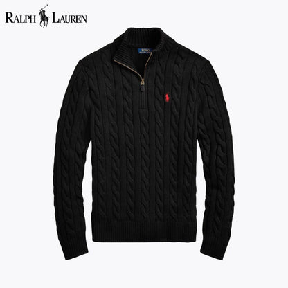 Camisola de algodão de malha entrançada grossa com fecho de um quarto Polo RL