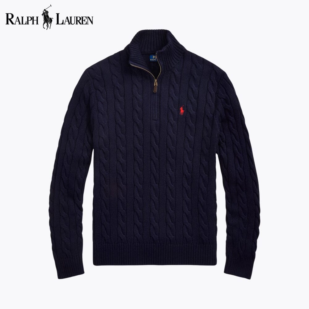 Camisola de algodão de malha entrançada grossa com fecho de um quarto Polo RL