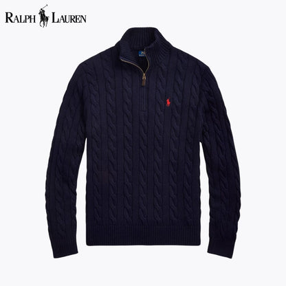 Camisola de algodão de malha entrançada grossa com fecho de um quarto Polo RL