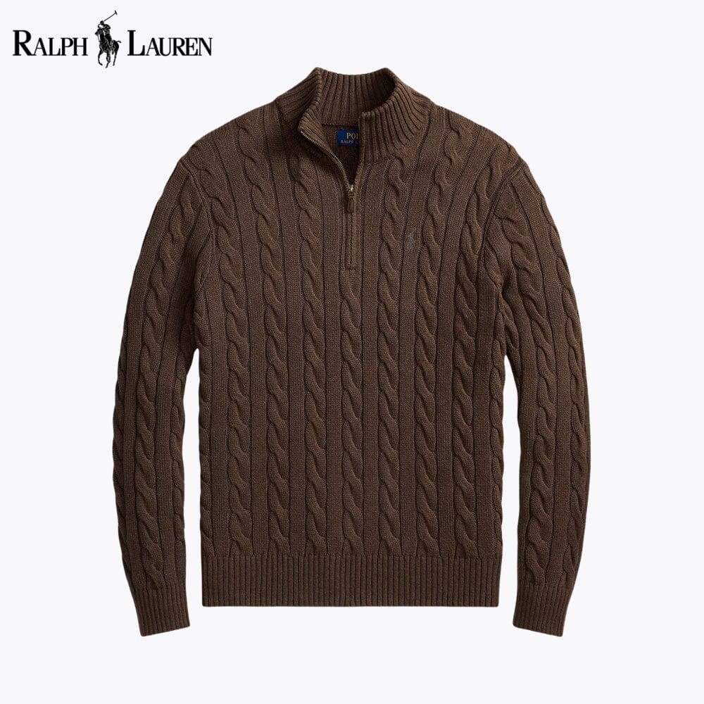 Camisola de algodão de malha entrançada grossa com fecho de um quarto Polo RL