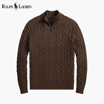 Camisola de algodão de malha entrançada grossa com fecho de um quarto Polo RL