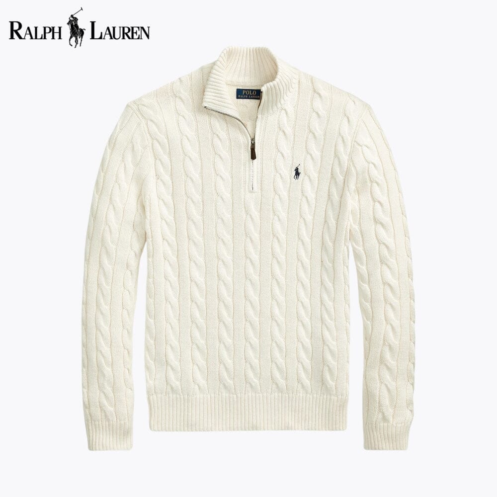 Camisola de algodão de malha entrançada grossa com fecho de um quarto Polo RL