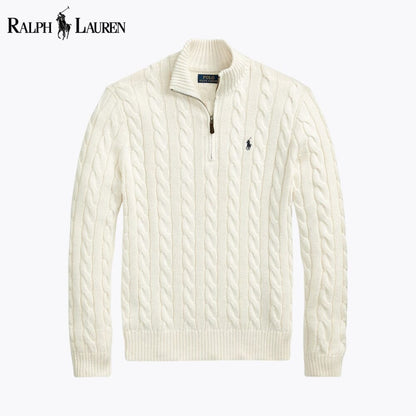 Camisola de algodão de malha entrançada grossa com fecho de um quarto Polo RL