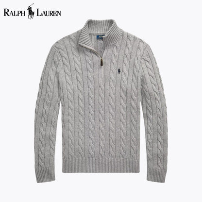 Camisola de algodão de malha entrançada grossa com fecho de um quarto Polo RL