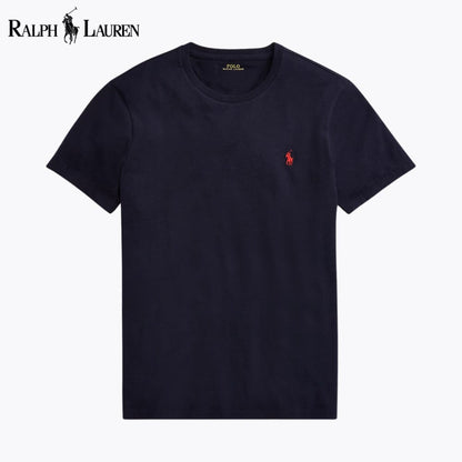 T-shirt de jersey com gola redonda de corte justo personalizado RL