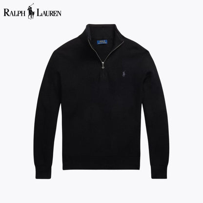 Camisola de algodão de malha com fecho até ao peito RL