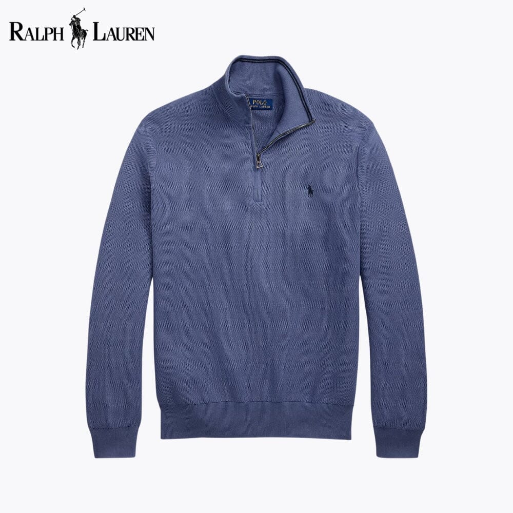 Camisola de algodão de malha com fecho até ao peito RL