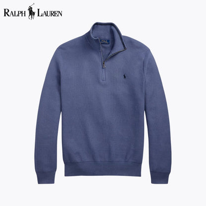 Camisola de algodão de malha com fecho até ao peito RL