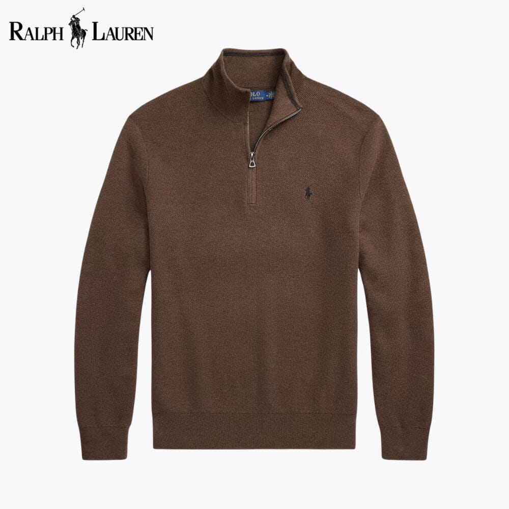 Camisola de algodão de malha com fecho até ao peito RL