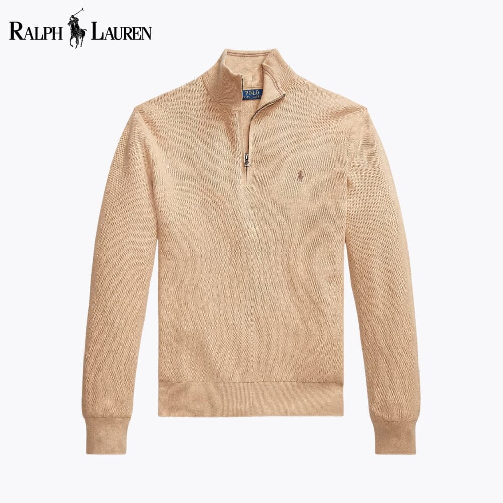 Camisola de algodão de malha com fecho até ao peito RL
