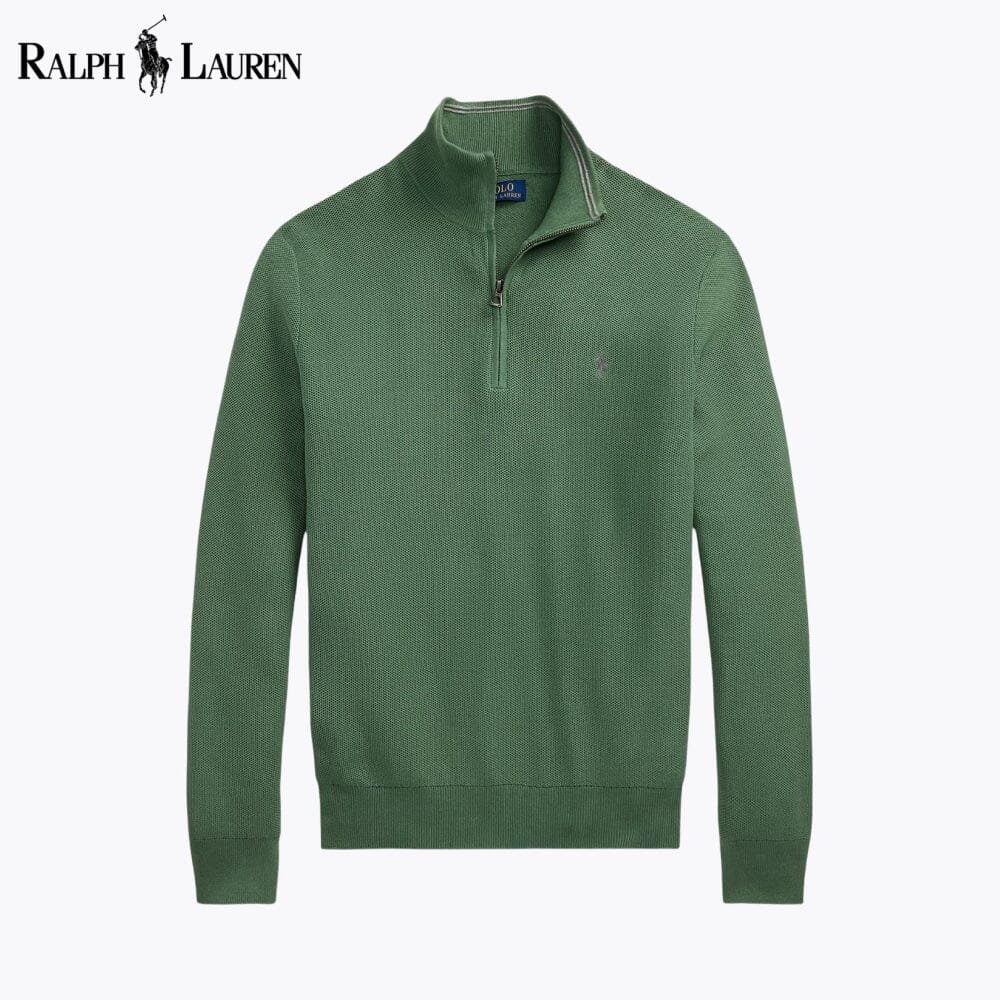 Camisola de algodão de malha com fecho até ao peito RL
