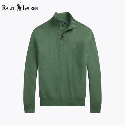 Camisola de algodão de malha com fecho até ao peito RL