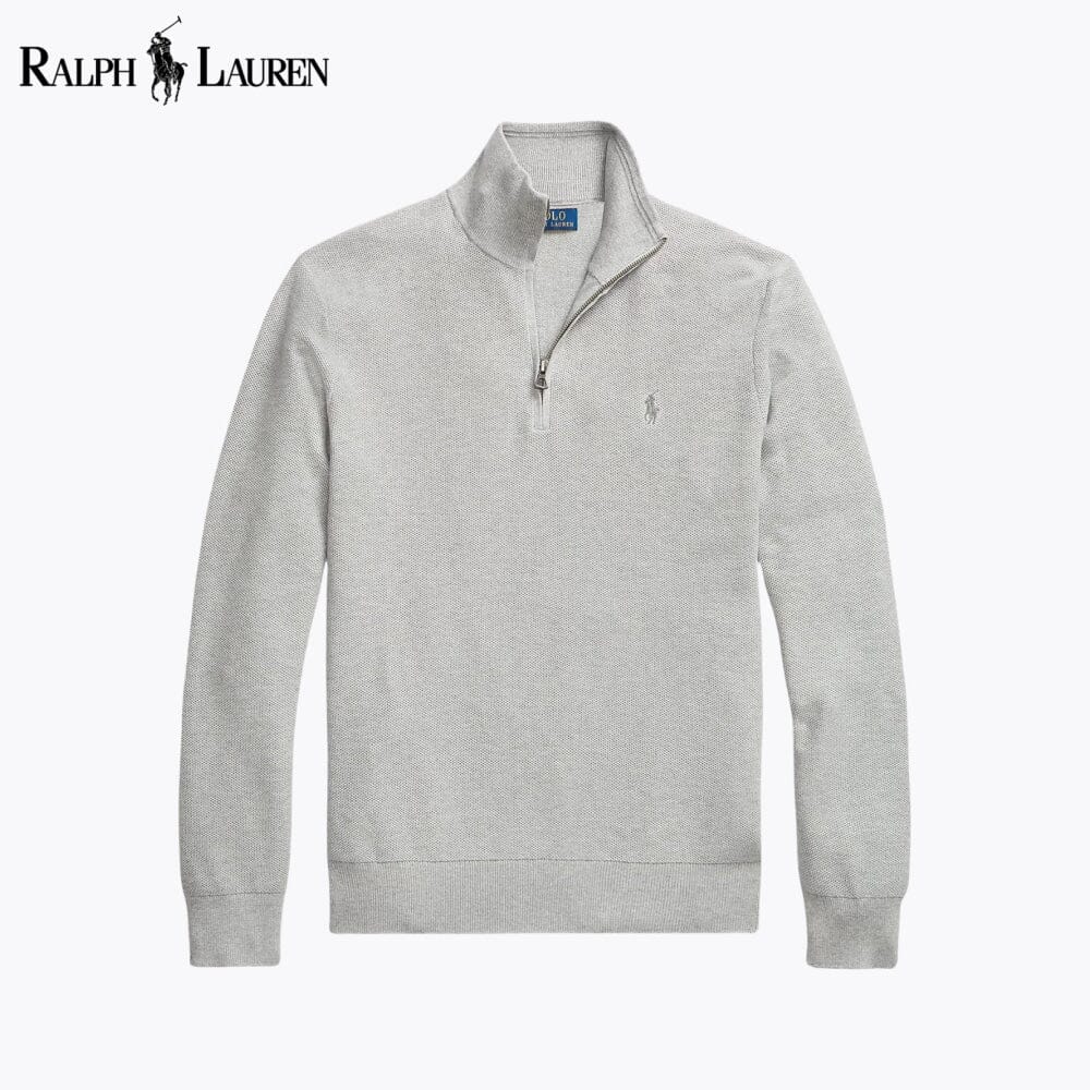 Camisola de algodão de malha com fecho até ao peito RL