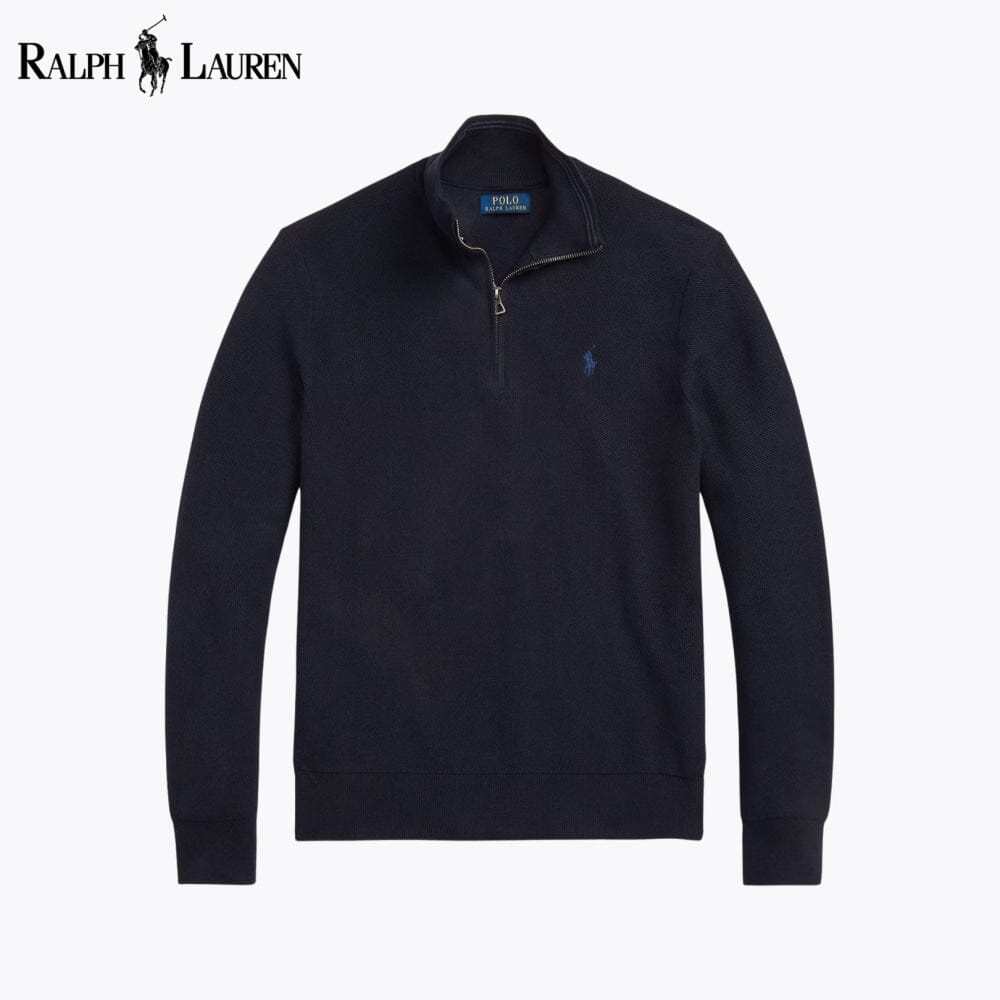 Camisola de algodão de malha com fecho até ao peito RL