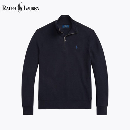 Camisola de algodão de malha com fecho até ao peito RL