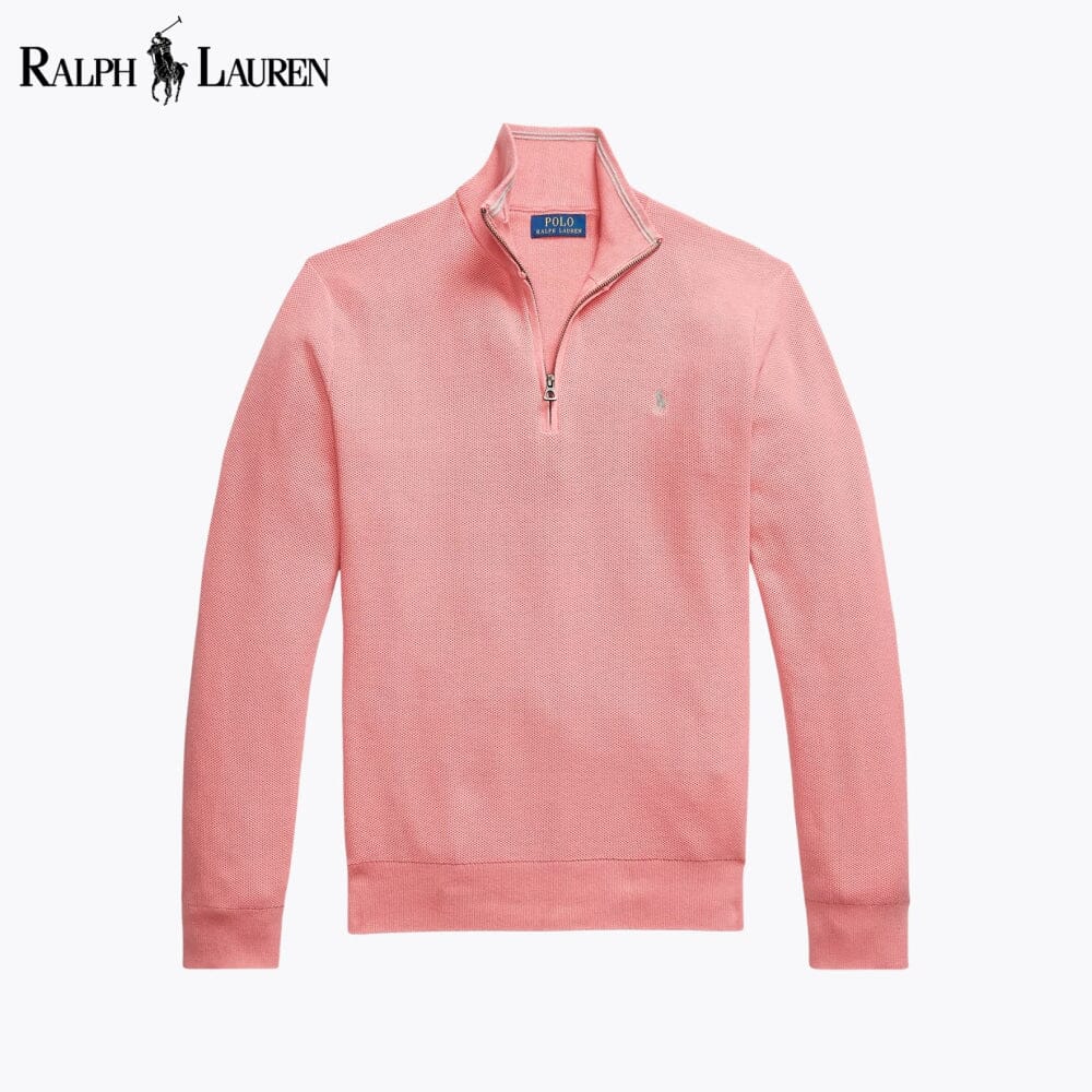 Camisola de algodão de malha com fecho até ao peito RL
