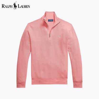Camisola de algodão de malha com fecho até ao peito RL