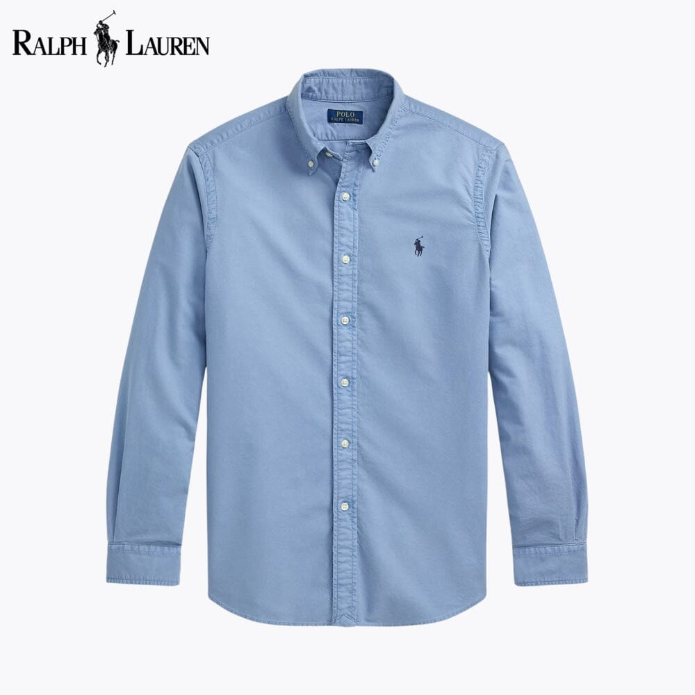 Camisa Oxford de corte justo com tingimento em peça Polo RL