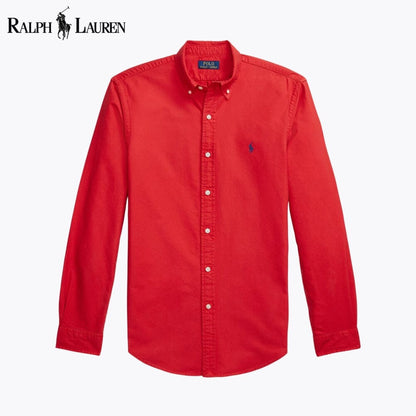Camisa Oxford de corte justo com tingimento em peça Polo RL