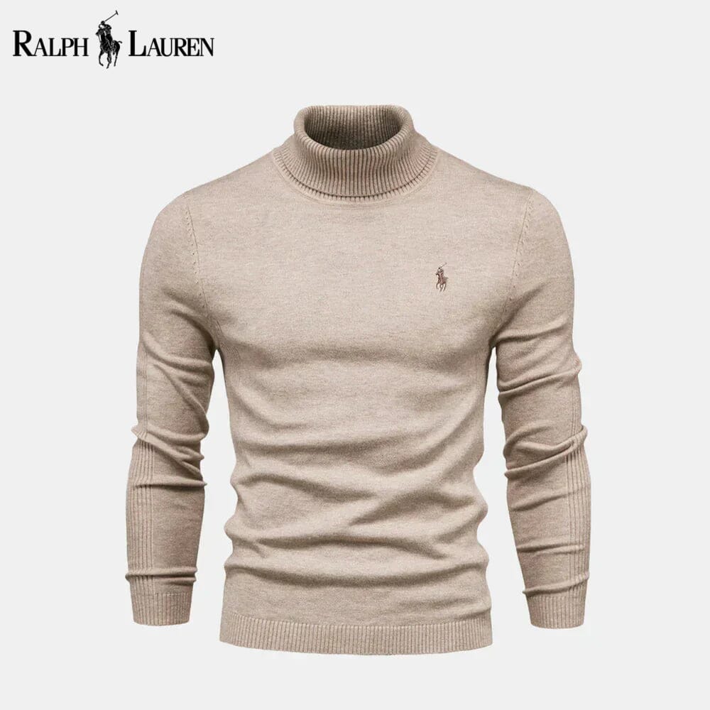 Camisola de lã de malha entrançada com gola alta Polo RL