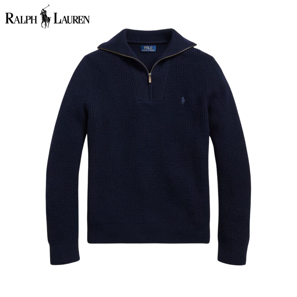 Camisola de lã e algodão de malha waffle com fecho de um quarto Polo RL