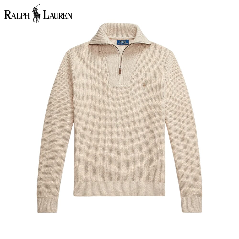 Camisola de lã e algodão de malha waffle com fecho de um quarto Polo RL